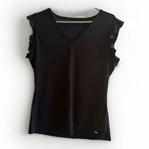 Calvin Klein Black V-Neck Ruffle Sleeve Blouse - Medium